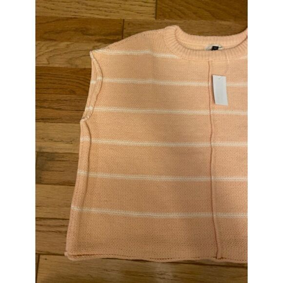 NWT Universal Thread women's peach striped sleeveless cotton crochet sweater L - Picture 2 of 8